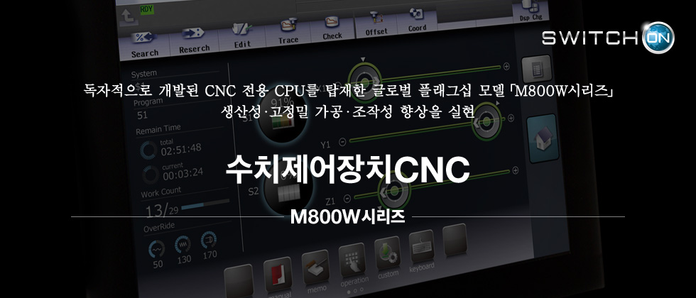 독자적으로 개발된 CNC 전용 CPU를 탑재한 글로벌 플래그십 모델 「M800W시리즈」 생산성・고정밀 가공・조작성 향상을 실현 수치제어장치 CNC  M800W시리즈