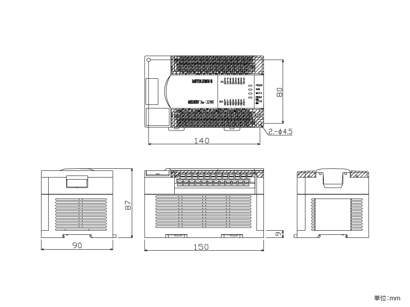 FX2N-32MR-ES/UL ダウンロード(外形図・CAD) MELSEC-F シーケンサ