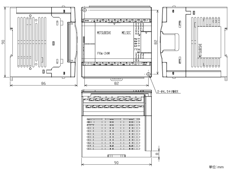 FX3G-24MT/DS ダウンロード(外形図・CAD) MELSEC-F シーケンサ MELSEC