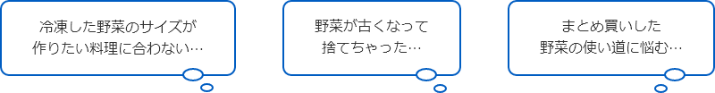 冷凍した野菜のサイズが作りたい料理に合わない 野菜が古くなって捨てちゃった まとめ買いした野菜の使い道に悩む