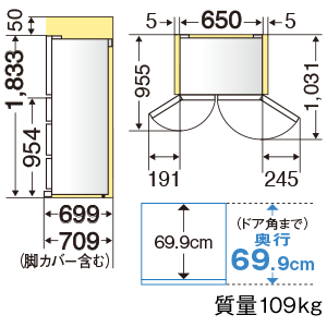 据付スペース（単位：mm）