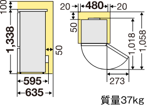 据付スペース（単位：mm）